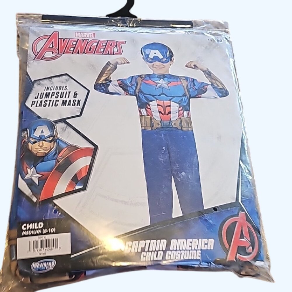 NEW Marvel Avengers Captain America Child Costume Jumpsuit Mask Size  M 8 - 10